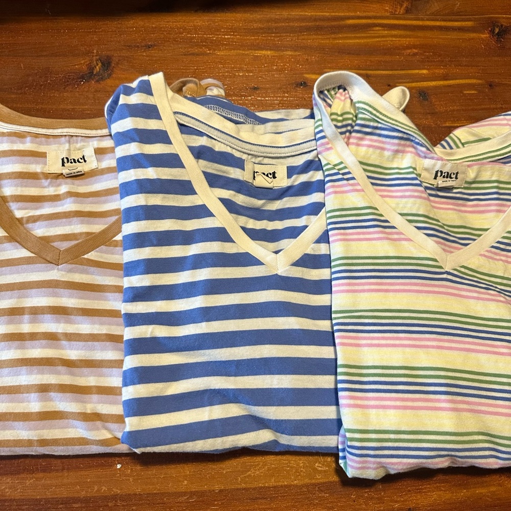 Pact V-Neck T-Shirts with Stripes